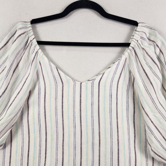 Zac & Rachel Linen Blend Peasant Blouse Women ‘s SZ L Cream Multicolor Striped - Picture 8 of 14